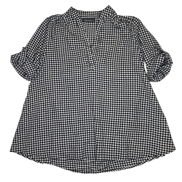 Gamiss Gingham Blouse XXL Black White Cottagecore Summer Lightweight Comfortable - Picture 1 of 9